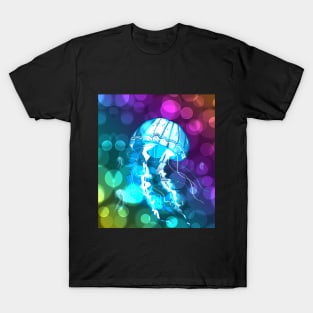 Neon Jellyfish With Lens Flare Background T-Shirt